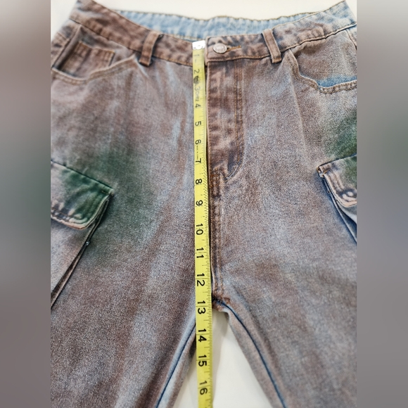 Unisez Multi-Pocket Cargo Barrel Jeans Green Accents Size XL (31") - Picture 10 of 13